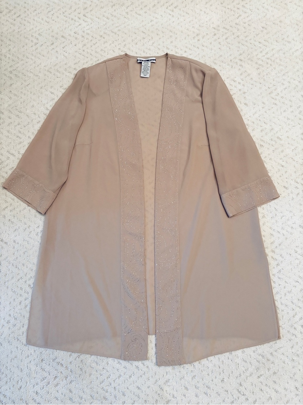 Dana Kay Sheer Chiffon Cardigan Duster Size 20W Taupe Touch of Sparkle Elegant